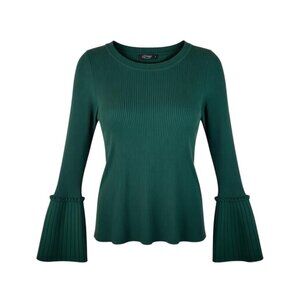 Special One Sweater Women XL Green Ribbed Knit Crewneck Ruffle Flounce Cuff